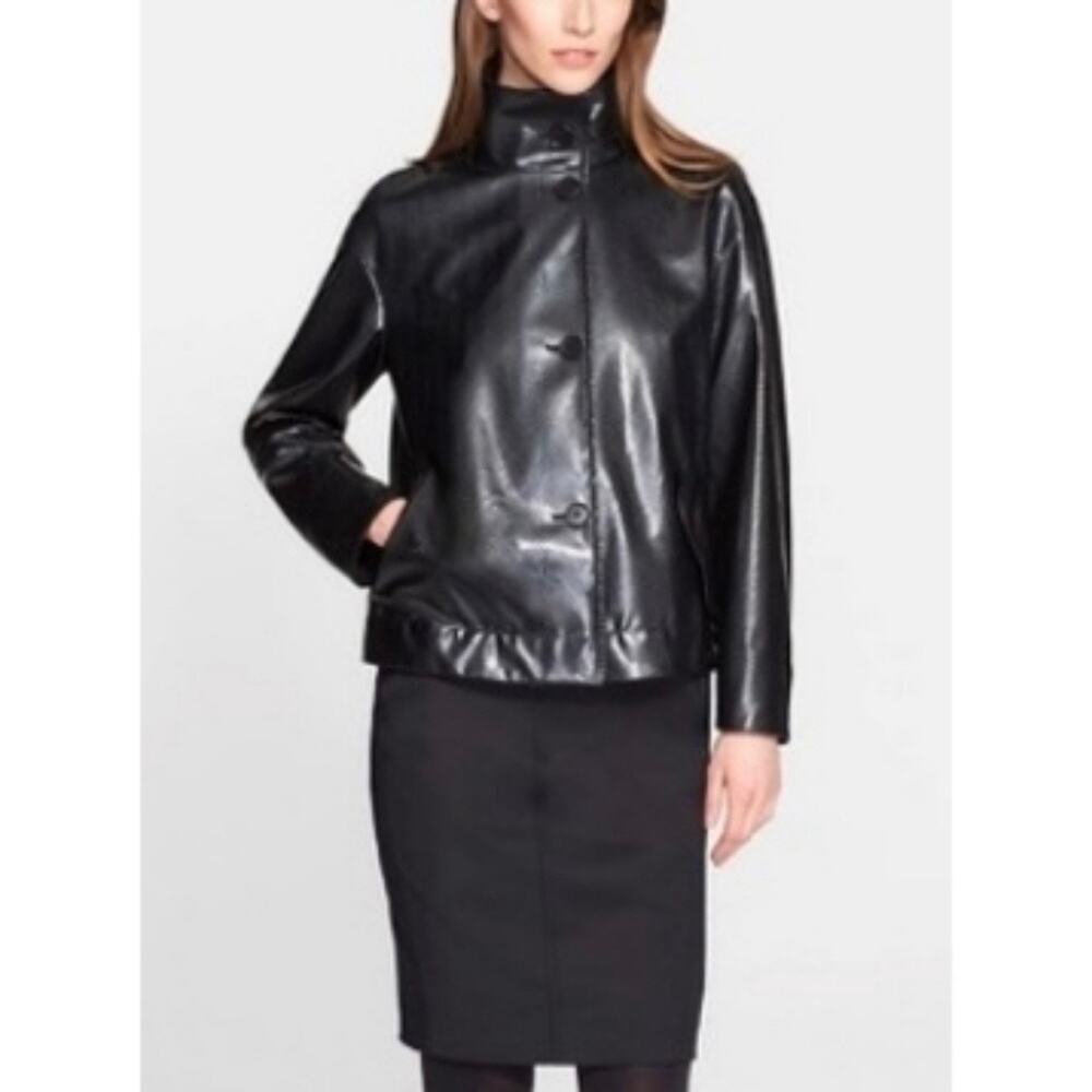 Akris Punto Vinyl Faux Leather Snakeskin High Collar Jacket Quiet Luxury Moto
